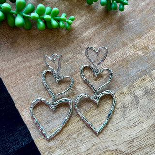 Hammered Silver 3 Heart Earrings
