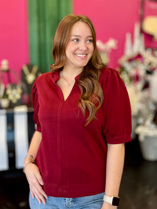 Maroon Essentials Puff Sleeve Top