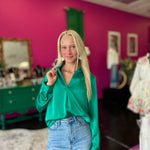 Kelly Green Satin Pull Over Top