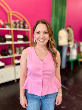 Pink Button Down Peplum Top