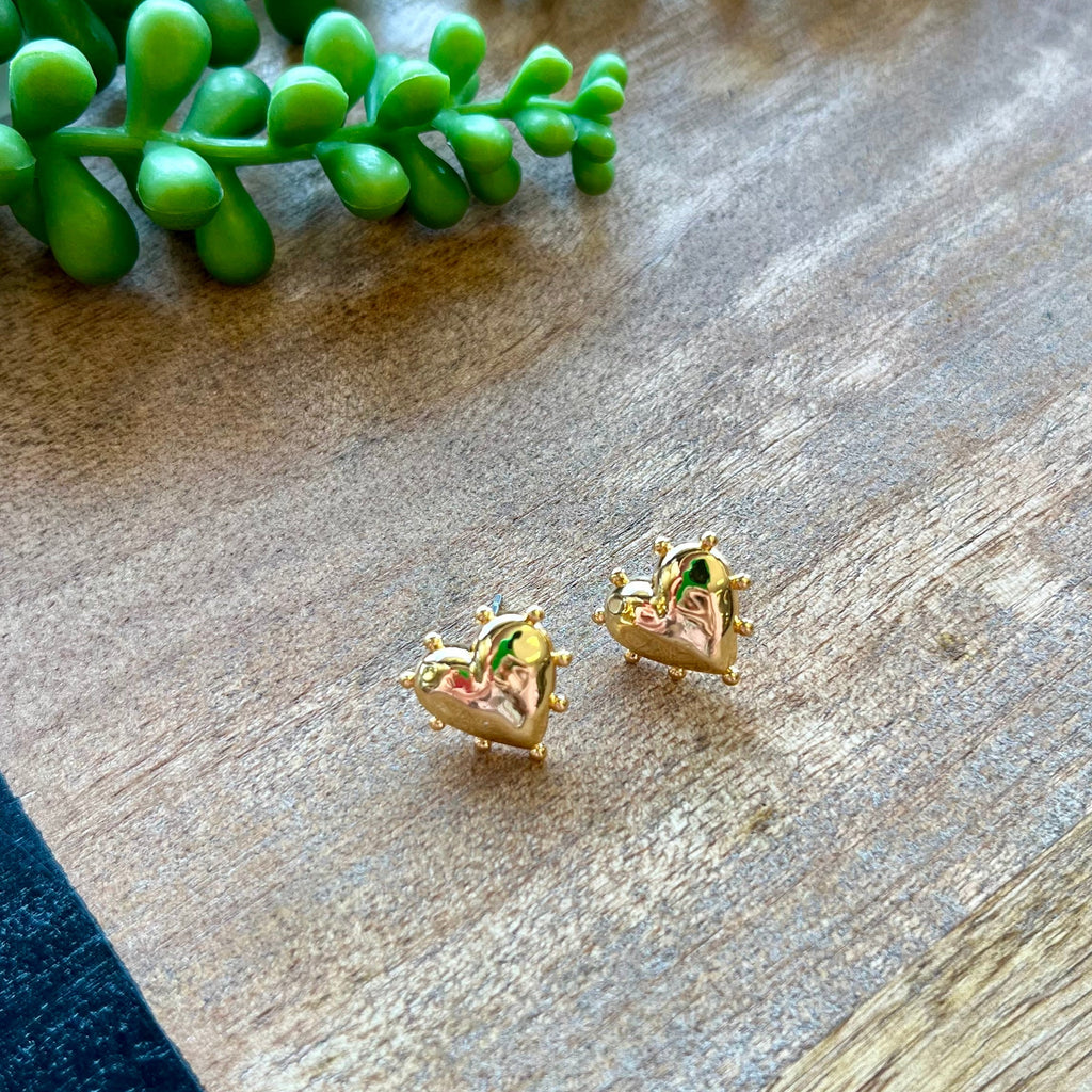 Gold Puff Heart Stud Earrings