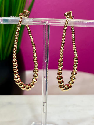 Gold Ball Bead Large Teardrop Earrngs
