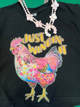 Wingin It Chicken Black Muscle Graphic Tee