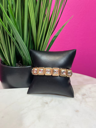 Gold & Square Crystal Stretch Bracelet