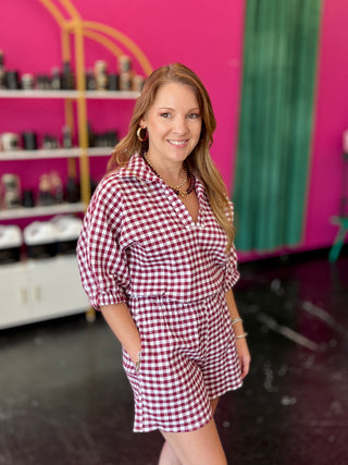 Maroon & White Gingham Top