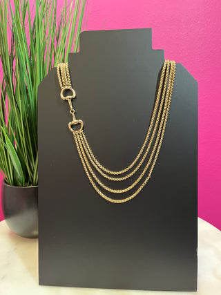 Gold Horsebit Four Strand Necklace