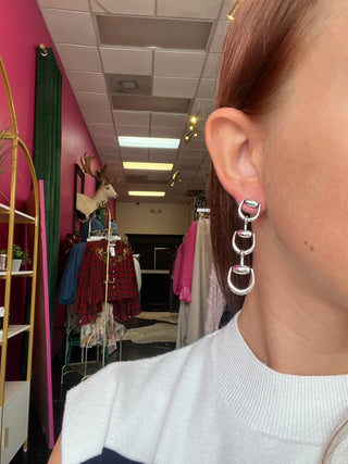 Silver 3 Horsebit Dangle Earring