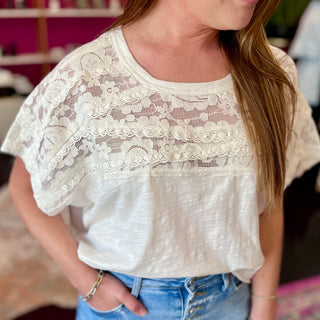 White  Lace Yoke Knit Top