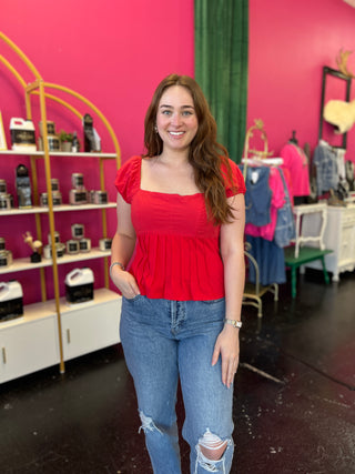 Poppy Red Square Neck Top