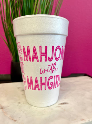 Mahjong w/Mahgirls Pink Styrofoam Cups