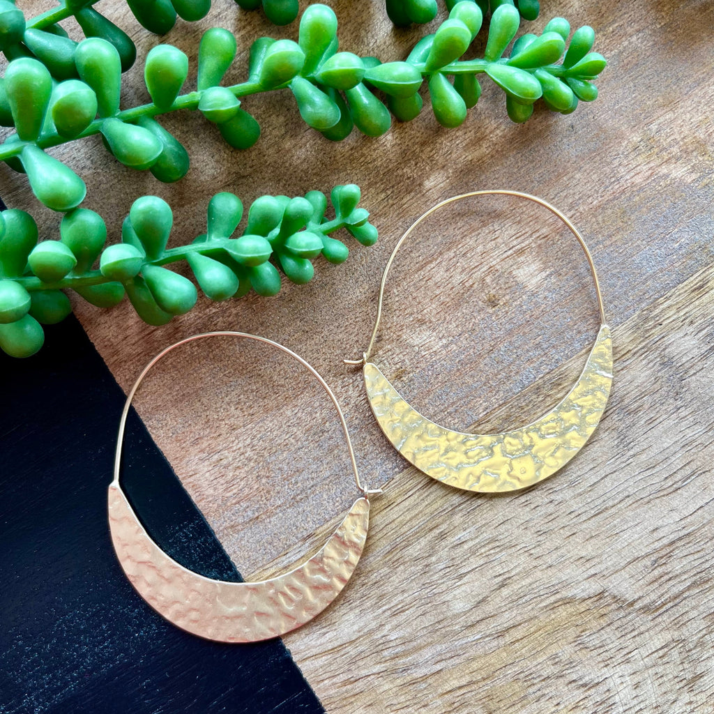 Gold Textured Swing Circle Wire Earrings