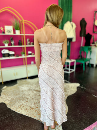 Dusty Pink Textured Ruffle Maxi Dress