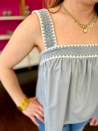 Denim Blue Flare Sleeveless Top