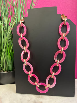 Hot Pink Oval & Gold Statement Necklace