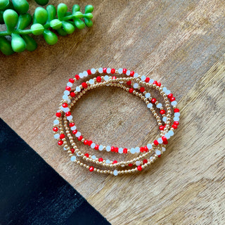 Red Mini Bead Gameday Bracelet Set