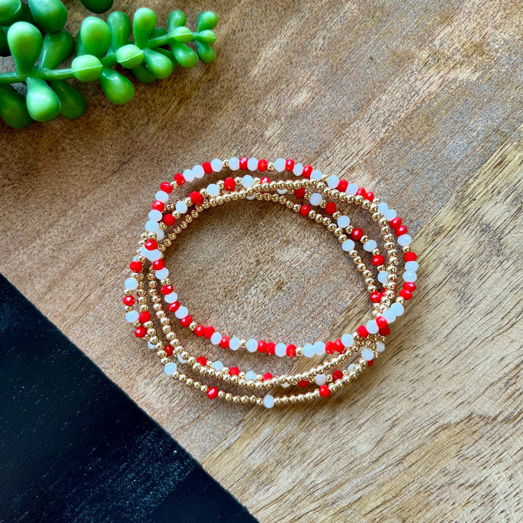 Red Mini Bead Gameday Bracelet Set