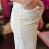 White Denim & Pearl Detail Wide Leg Jeans