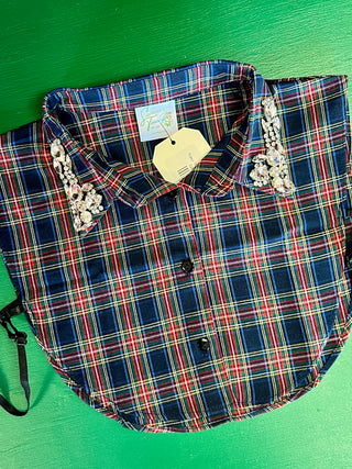 Navy Plaid Bling Collar Bib