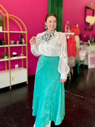 Turquoise Faux Suede Maxi Skirt