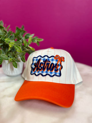 Astros Check Orange Pin Stripe Baseball Hat
