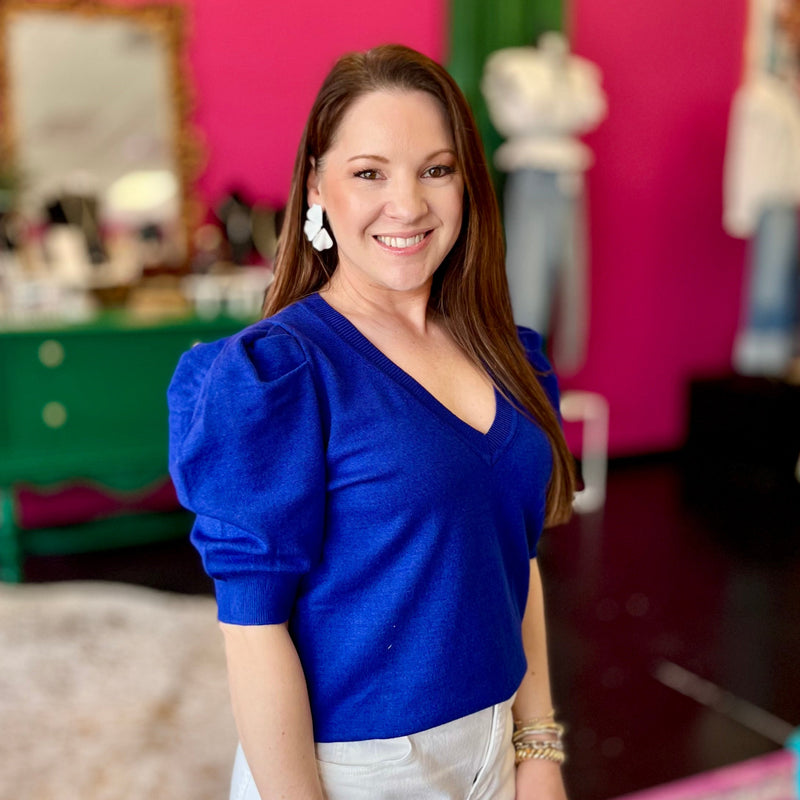 Everyday Royal Blue Puff Sleeve Knit Top