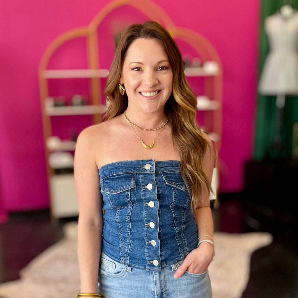 Denim Stretch Strapless Top