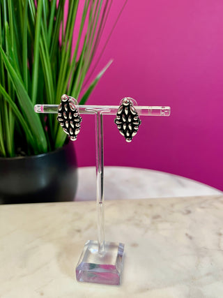 Silver Diamond Concho Stud Earrings