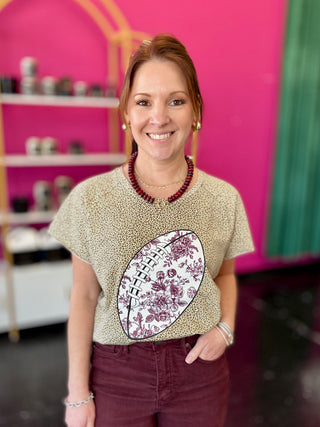 Maroon Floral Print Football Leopard Edgy Tee