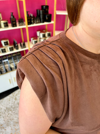 Chocolate Brown Faux Suede Top by THML