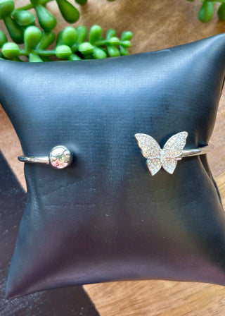 Silver Crystal Butterfly Cuff Bracelet