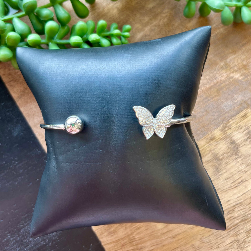 Silver Crystal Butterfly Cuff Bracelet