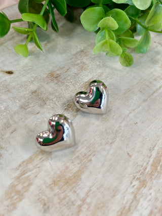 Silver Small Puff Heart Stud Earring