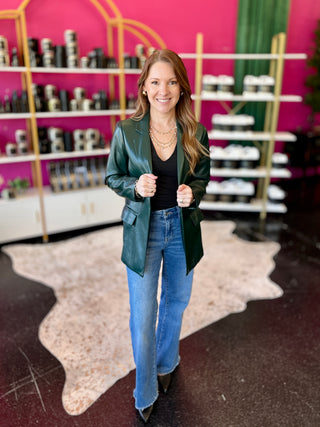 Hunter Green Faux Leather Blazer