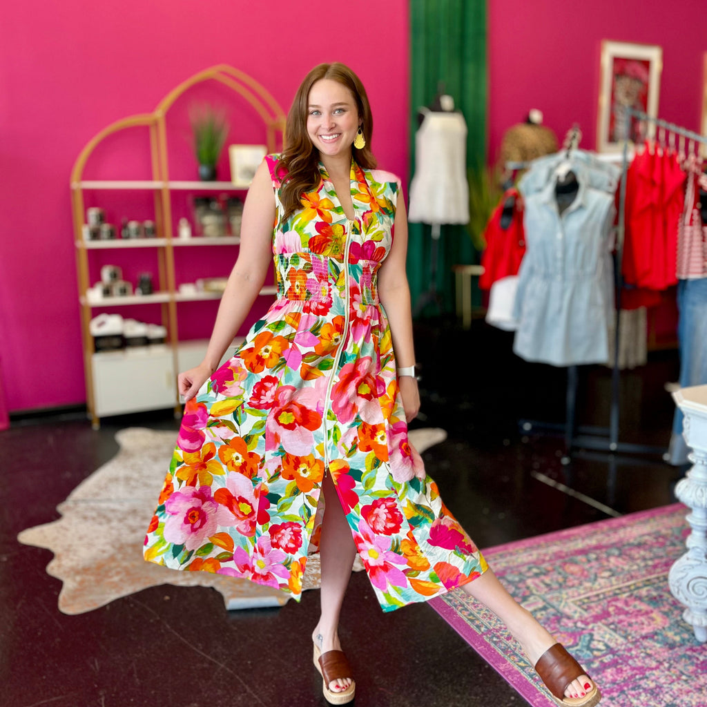 Bright & Fun Floral Midi Dress