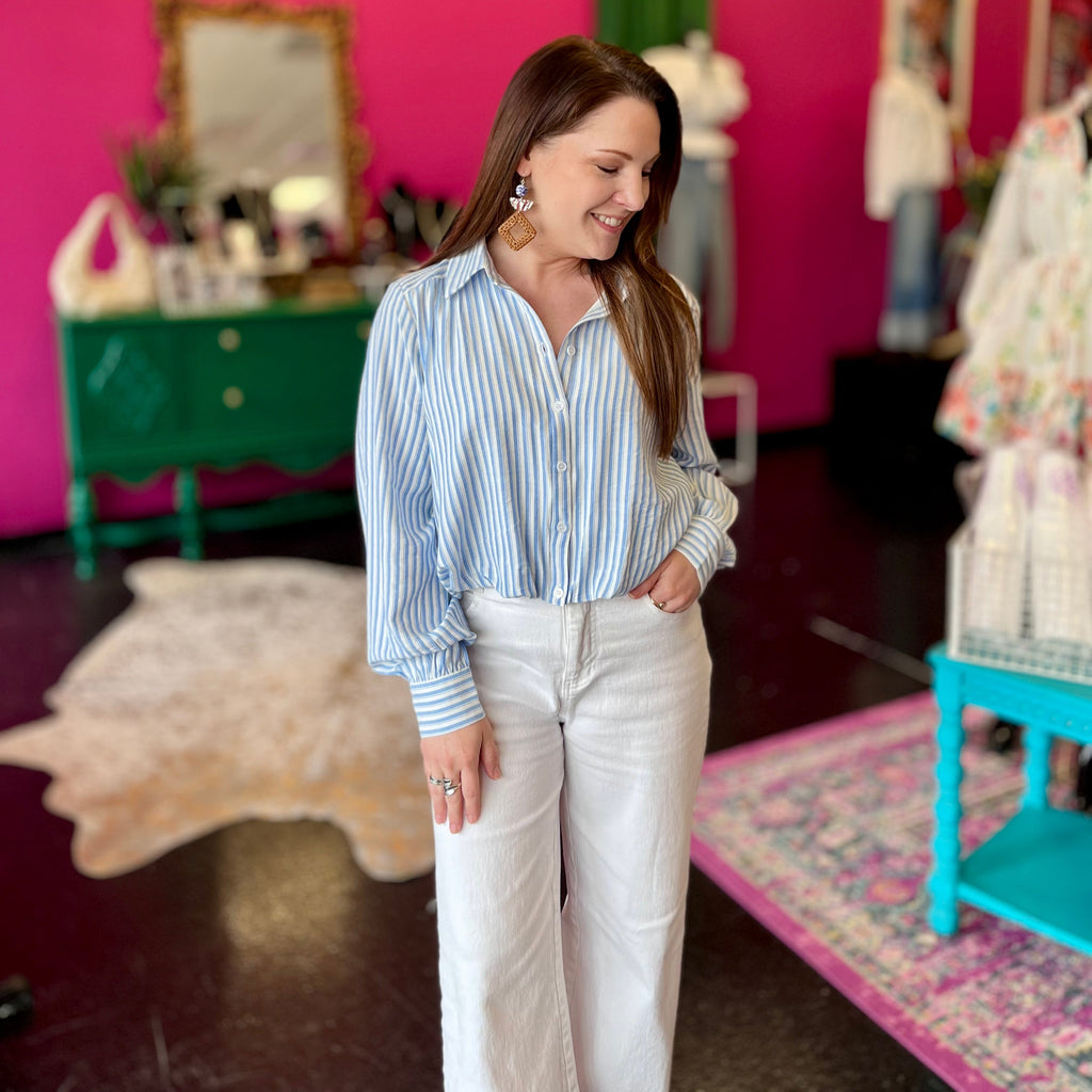 Baby Blue & White Striped Balloon Top