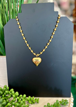 Small Gold Heart Ball Chain Heart Necklace - Water Resistant