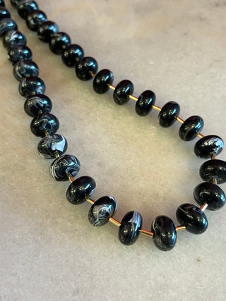Black Marble Round Bead & Gold Necklace