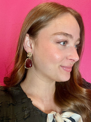 Maroon & Gold Textured Earring