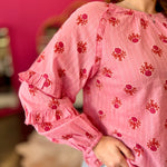 Pink & Red Print Longsleeve Top