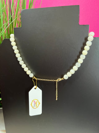 Milky White Ball Bead & Crystal Necklace