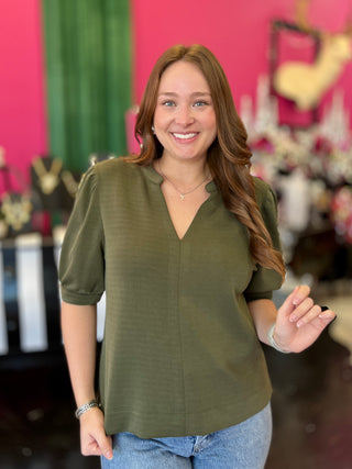 Olive Essentials Puff Sleeve Top