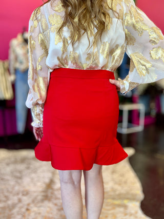 Red Asymmetric Flounce Skirt