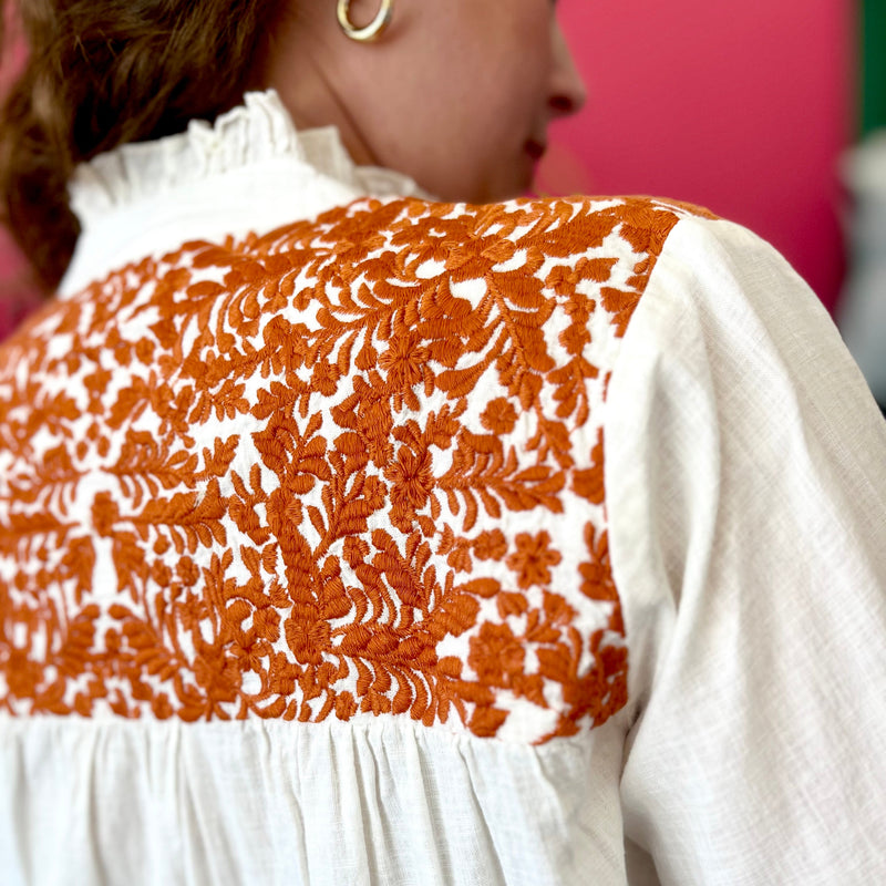 Jane Burnt White & Burnt Orange Top