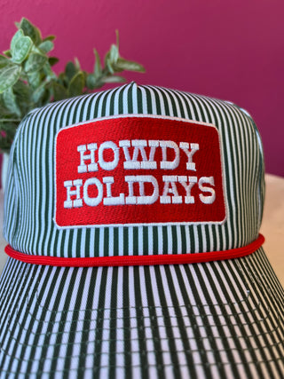 Howdy Holidays Green Striped Baseball Hat