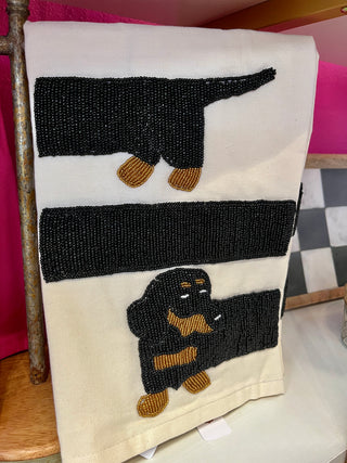 Winnie Dog Beaded Tea Towel