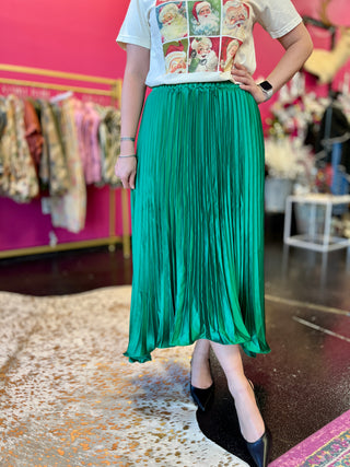Emerald Green Pleated Asymmetrical Skirt