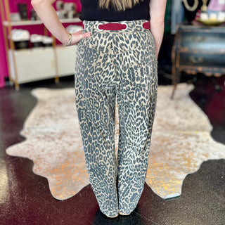 Leopard & Maroon Belt Barrel Jean