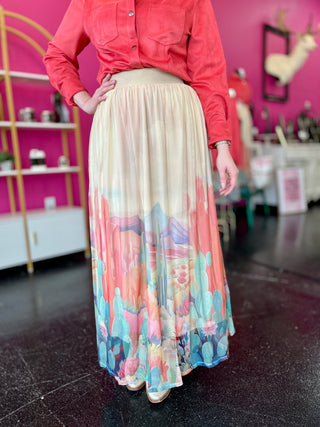 Cactus Sunrise Mesh Maxi Skirt