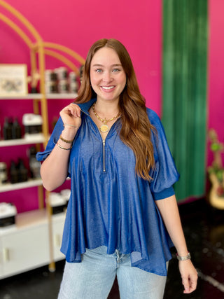 Indigo Blue Quarter Zip Swing Top