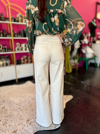 Cream Wide Leg Flare Jeans